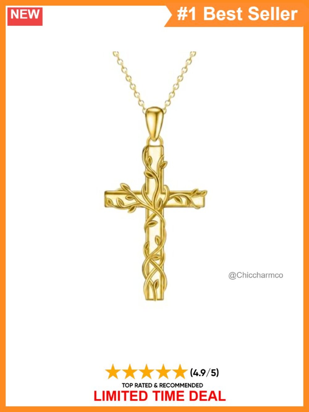 14K Gold Plated Cross Pendant Necklace Cable Chain Women